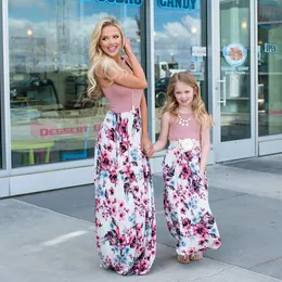 Mãe filha combinando floral vestido mamãe e mim roupa verão mulher crianças crianças menina menina longa saia lj201111