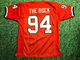 Barato Personalizado Dwayne Johnson Miami Hurricanes Jersey Os balers de rocha costurados adicionam todo o número