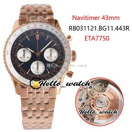 Top wersja Nowy B01 RB031121.BG11 ETA A7750 Chronograph Automatyczny Zegarek Mens Czarny Dial Biała Subdial Rose Gold Band Stopwatch Hello_watch