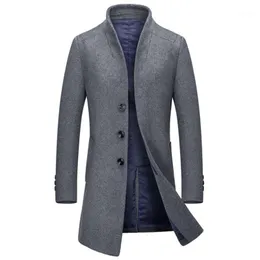 Misto Lana da uomo Cappotto Casual Sottile Giacca Moda 2021 Autunno Inverno Monopetto Colletto alla coreana Cappotto lungo Nero Ds508131