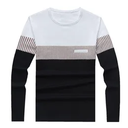 T-tröja Män Bomull Långärmad O Neck Striped S s Fashion Patchwork Causal Slim Fit Man Brand Kläder 220304