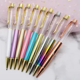 10Pcs/lot Blank Barrel DIY Crystal Ballpoint Pen Smooth Writing Black Ink 1.0mm Metal Pens for Student School Office Supplies 201111