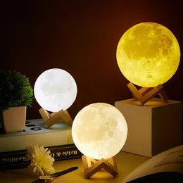 2022 Hot 3D Moon Lamp Starry Sky Light gadgets with Stand Romantic Night 3.15inch Painted Bedside Lamp Lover Birthday Thanksgiving New Year Gift