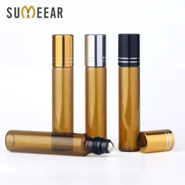 100 Pieces/Lot 10ML Portable Essential Oil Bottles Roller Amber Glass Bottle Refillable Perfume MINI Cosmetic Container