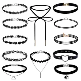 Chokers 8-12 st olika gotiska stretch sammet tatuering spets choker halsband set långa hängsmycken kvinnor svart krage grossist1