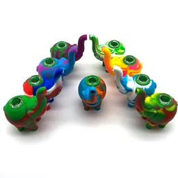 Original elephant pattern mini bubbler Water Pipes multiple Color Silicone-bongs-Hookahs Glass Bowl SIZE:11*10.5*6cm