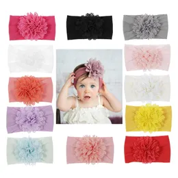 Söt Fabric Cotton Rose Flower Baby Girls Headband Elastic Wide Nylon Floral Headwraps Barn Hårtillbehör Huvudbonader Presenter