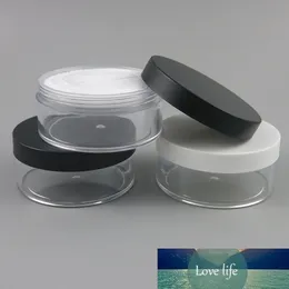 50g 50 ml Pusty Plastikowy Wyczyść Makijaż Jar Kosmetyka Kremowa Kremowa Proszek Proszek Blusher Foundation Container z Sifter Black White Cap