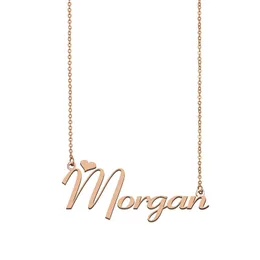 Morgan Name Necklace For Women Custom Name Plate Pendant Girl Birthday Present Kids Bästa vänner smycken 18K Guldpläterad rostfritt stål