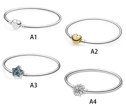 Genuino argento sterling S925 Fit Pandora Stella a cinque punte Fiocco di neve Bracciale a cuore d'amore Bracciale con perline Cuore d'amore Blu Crysta Charm per bracciale Charms perline fai da te