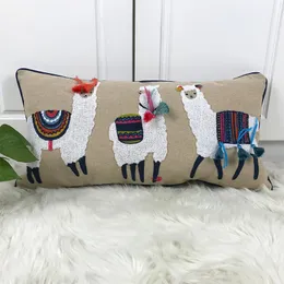 Cute Alpaca Cushion Cover Beige Embroidery Pillow Case with Tassels For Sofa Couch Bed Rectangle Home Decorative 30x60cm 201123