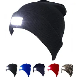 Wooly Beanie Hat With 5 LED Light Unisex Warm Head Torch Lamp Cycling Caps & Masks
