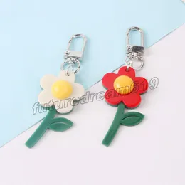 Flor bonito dos desenhos animados Keychain Moda Acrílico Charm Flower Pingentes Keyring para Cobertura de Fone de Ouvido Chains Meninas Accessaries Presentes