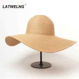 8 couleurs pliable large bord chapeau de plage chapeaux de protection solaire femmes vacances paille chapeau de soleil avec UV en gros Y200714