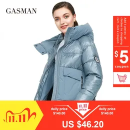 Gasman Marca Outono inverno moda mulheres parka para baixo jaqueta com capuz patchwork grossa casaco feminino roupas mornas bebida jaqueta novo 001 201103