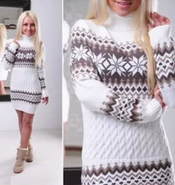 Zogaa 여성 긴 크리스마스 스웨터 겨울 Turtleneck 니트 스웨터 드레스 인쇄 따뜻한 풀오버 여성 면화 점퍼 유니폼 201110