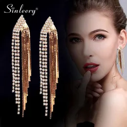 Dangle & Chandelier SINLEERY Shining Long Tassel Earrings For Women Clear Crystal Bridal Hanging Wedding Femme Brincos Jewelry ES223 SSH1