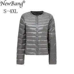 Newbang Brand Women's Down Jacket Ultra Light Down Jacket Women Collar-Less Coat Feather Lightweight Portable Tunna Slim Jackor LJ201021