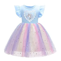 2020 New Girl Summer Clothes Rainbow Sequins Princess Dress Kids Party Costume Cosplay Fantasy Baby Girls Dress Vestido infantil LJ200923