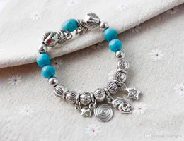 Charm Bracelets Wholesale Turquoise Silver Charm Chain Link Bracelet & Bangle Fashion Wristband Cuff Bead Bracelet