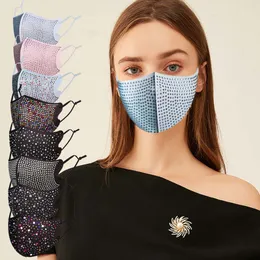 DHL Fashion Dustproof Face Mask Bling Diamond Protective PM2.5 Mouth Masks Tvättbara återanvändbara Kvinnor Färgglada Rhinestones