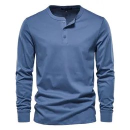 Aiopeson Henry Collar T Camiseta Homens Casual Color Sólido Manga Longa para Outono Alta Qualidade 100% algodão s S 220115