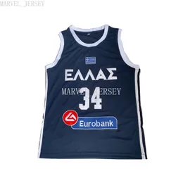 maglia personalizzata a buon mercato EUROBANK 34 Ricamo maglie da basket bule bianco 2020 estate Grecia XS-5XL NCAA