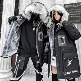NAGRI Hip-Hop Wintermantel Frauen Lange Pelzkragen Warme Parka Street Style Übergroße Paar Kapuzen Fleecejacke Damen 201126