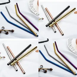 Multicolour Metal Straight Bend Straws Edge Line Smooth Necking Sugrör 304 Rostfritt Stål Hem Party Wedding Pvd Straw 2 1ae G2