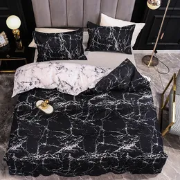 Czarno-biały Kolor Pościel Marmur Reaktywne Drukowane Duvet Cover Set dla House Housse De Coueta Pościel Zestaw Queen Bedclothes 201120