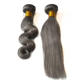 10A Human Hair Weave Gray Color Body Wave & Straight 3 Bundles Cheap Brazilian Peruvian Malaysian Indian Virgin Hair weft, Free DHL