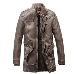 Men's Jacket Faux Leather Fashion Men's Autumn Winter Casual Pocket Button Thermal Leather Jacket Top Coat Vintage Mens Coats