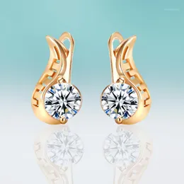 Stud Charm Zirconia örhängen för kvinnor kubikpärlor guld ihåliga geometriska små temperament smycken gåva1