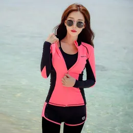 Rhyme Lady Long Sleeve Rash Guard 수영복 여성 4 조각 해변 수영복 태양 보호 여성을위한 Rashguard 수영복 T200708