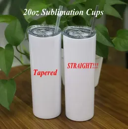 US Stock DIY Sublimation Tumbler 20oz Straight Tumblers Metal Straw Stainless Steel Slim Tumble Vacuum Insulated Travel Mugs Gift Xu