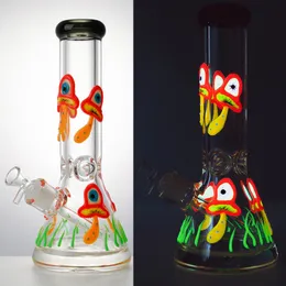 Wholesale Big Beaker Bongs 12 Inches Heady Glass Bong Glow In the Dark Oil Dab Rigs 18mm Female Straight Perc Tube Water Pipes Mushroom