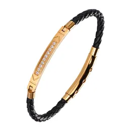 New Arrival PU Zircons Custom Stainls Steel Mens Leather Jewelry Bracelet Men