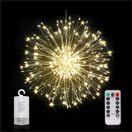 100-200 светодиодов, висит Starburst String Lights Fairy DIY Firework Медная проволока Рождественские огни Гирлянды для вечеринки Home Decor Y200903