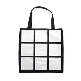 Sublimering Blank Handväska Vit Blanks Grid Shopping Bag 9 Panel Kvinnor Tote Bag Reusable Storage Bags YG1008