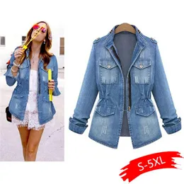 Jackets femininos de alta qualidade jeans feminina outono moda de manga longa casual Outwear PLUS TAMANHO 5XL HURO