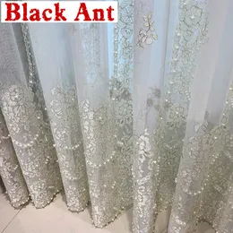 Europa Romantischer Luxus Vorhang für Wohnzimmer Zarte weiße Perle Sheer Tüll Fenster Bildschirmdekor Schlafzimmer Mode Blind # 4 LJ201224