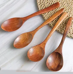 Wood Soup Coffee Spoons Teaspoon Wooden Mixing Stirring Cooking Long Handle Spoon Japanese Style Kitchen Utensil Tableware BH4267 TYJ