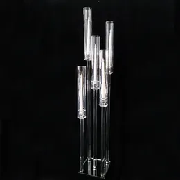 Dekoration Crystal Tube Candle Holder 5 Arms Tall Wedding Tree Candelabra Akrylbord Dekoration Centerpieces med lampskärm på försäljning senyu712