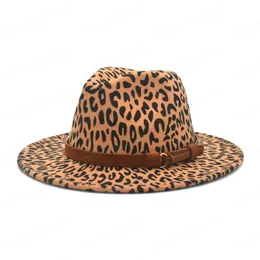 New Leopard Print Fedora Wool Hat Women Wide Brim Jazz Hat Men Retro Panama Hat