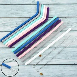 Silicone Drinking Straws Reusable Cleaner Brush Premium Quality Bent Straight Straw Birthday Celebration Wedding Party Supplies CCA12390