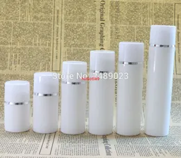 30ml 50ml 80ml 100ml Plastica Plastica Airless Bottle con linea d'argento Vuoto Contenitori cosmetici Vuoti Berretto Bianco Imballaggio 10 Pz / Lotpls Order