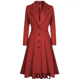 Xuxi Mulheres Elegantes Mistura Mistura de Inverno Quente Casaco Longo Decote Revestido Um Peito Mulher Office Trabalho Balanço Feminino Overcoat Manteau FZ764 201027