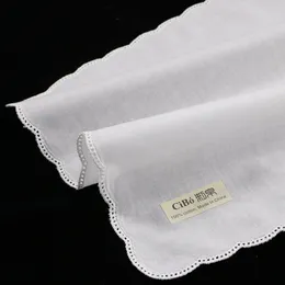 C004: 12 pieces White cotton picot lace handkerchief with scalloped edge women/ladies wedding handkerchief 201009