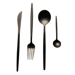 Matte Black Silverware Set - HEAVY DUTY 4 Pieces Stainless Steel Flatware Utensils Cutlery Tableware Steak Knife Fork and