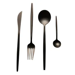 MATTE BLACK SALLWARCE SET - Heavy Duty 4 sztuki Naczynia Ze Stali Nierdzewnej Naczynia Naczynia Cutlery Stoleware Stek Nóż Widel